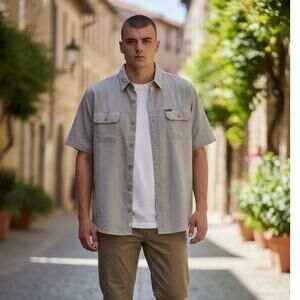 Orvis Men’s Tan Khaki Button Down Tech Shirt Short Sleeve Fishing Size XXL